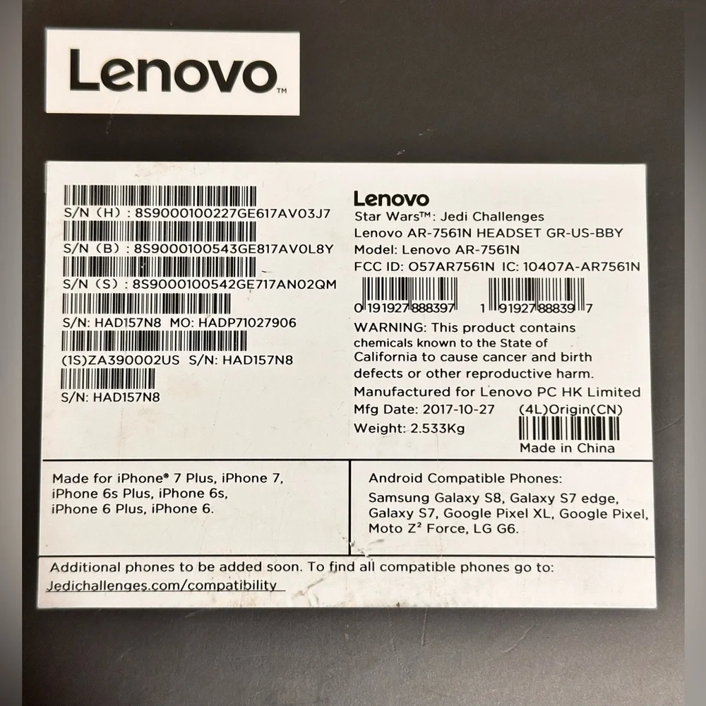Lenovo Star Wars AR Headset Box Used